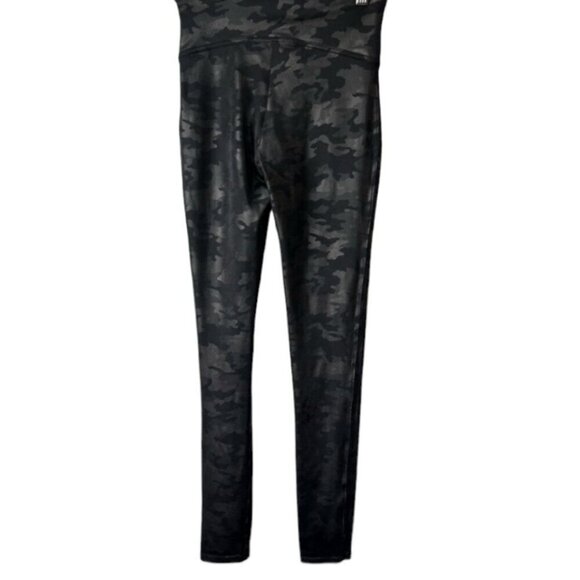 Black Spanx Camouflage Faux Leather High Waist Shapewear Leggings Camo Shine M - Picture 6 of 7
